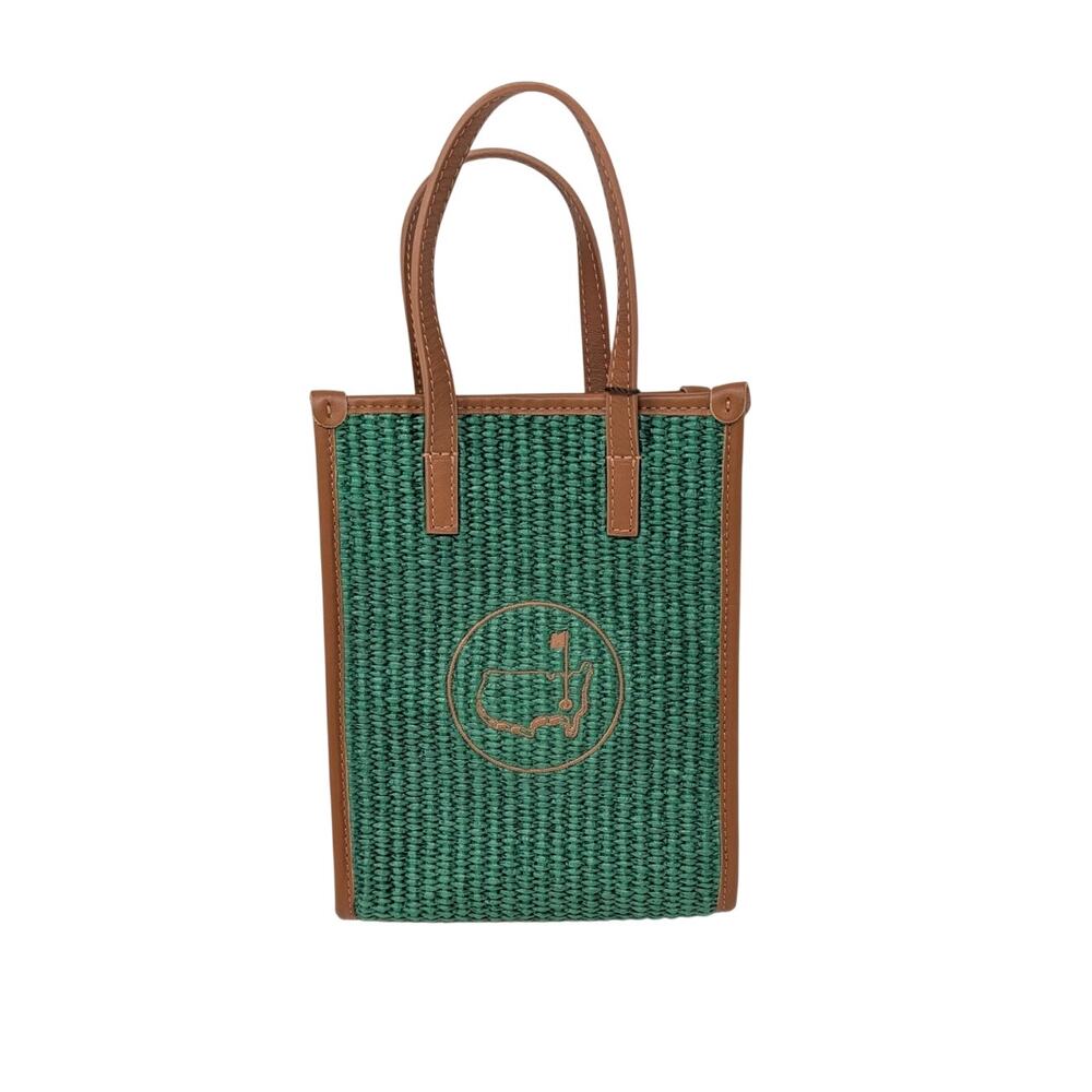 Masters Augusta National Green Straw Tote Bag Leather Italy NWT Golf